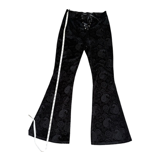 Goth Velvet Boho Gypsy Black Paisley Flare Pants - Picture 4 of 11